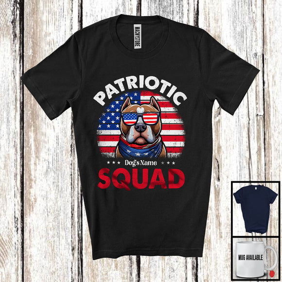 MacnyStore - Personalized Patriotic Squad, Adorable 4th Of July Custom Name Pit Bull, USA Flag Vintage T-Shirt