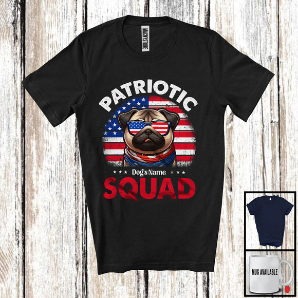 MacnyStore - Personalized Patriotic Squad, Adorable 4th Of July Custom Name Pug, USA Flag Vintage T-Shirt