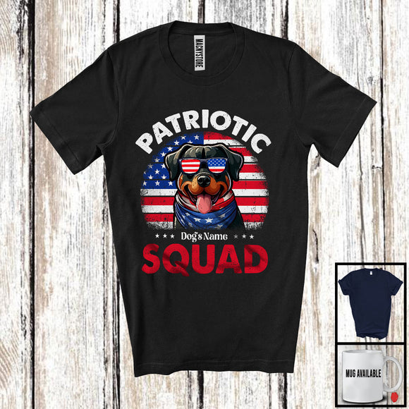 MacnyStore - Personalized Patriotic Squad, Adorable 4th Of July Custom Name Rottweiler, USA Flag Vintage T-Shirt