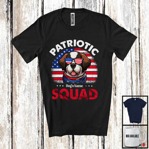 MacnyStore - Personalized Patriotic Squad, Adorable 4th Of July Custom Name St Bernard, USA Flag Vintage T-Shirt
