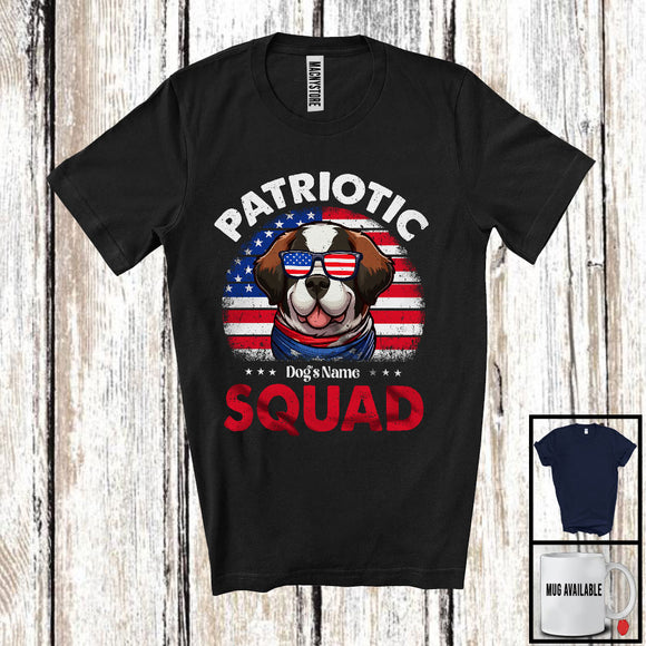 MacnyStore - Personalized Patriotic Squad, Adorable 4th Of July Custom Name St Bernard, USA Flag Vintage T-Shirt