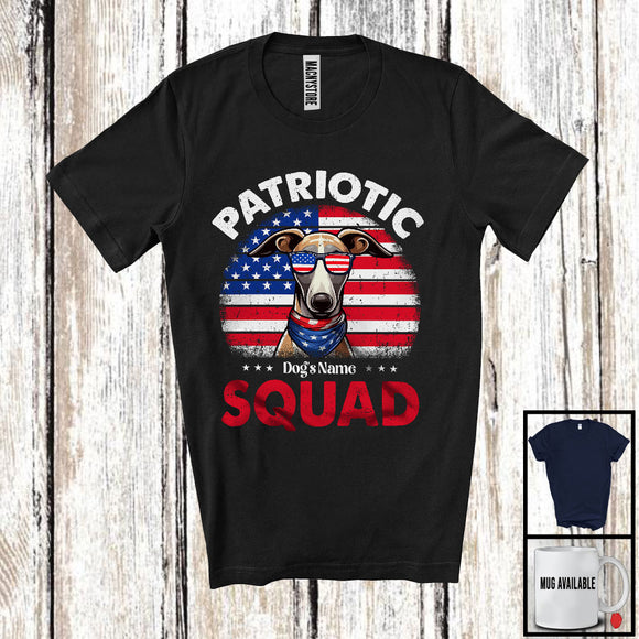 MacnyStore - Personalized Patriotic Squad, Adorable 4th Of July Custom Name Whippet, USA Flag Vintage T-Shirt
