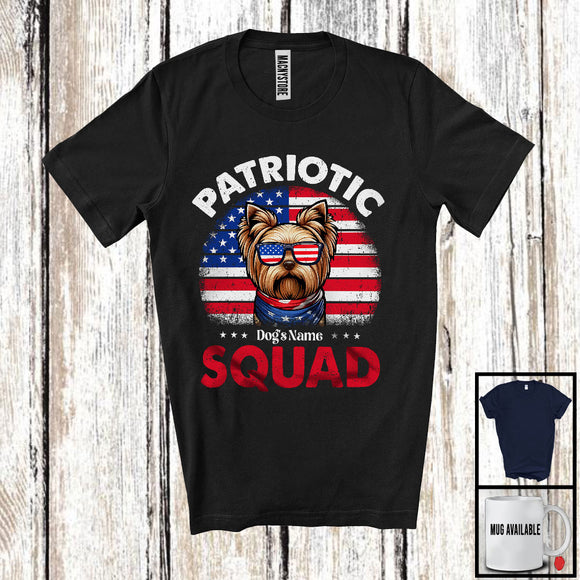 MacnyStore - Personalized Patriotic Squad, Adorable 4th Of July Custom Name Yorkshire Terrier, USA Flag Vintage T-Shirt