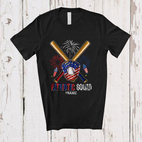 MacnyStore - Personalized Patriotic Squad; Amazing 4th Of July Custom Name Baseball Player Glove Sticks T-Shirt