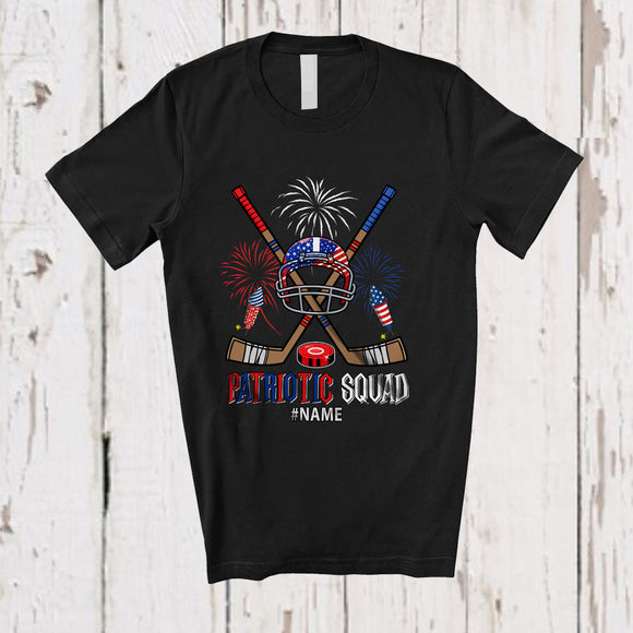 MacnyStore - Personalized Patriotic Squad; Amazing 4th Of July Custom Name Hockey Player Helmet Sticks T-Shirt