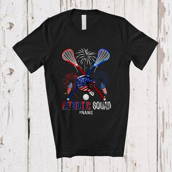 MacnyStore - Personalized Patriotic Squad; Amazing 4th Of July Custom Name Lacrosse Player Helmet Sticks T-Shirt