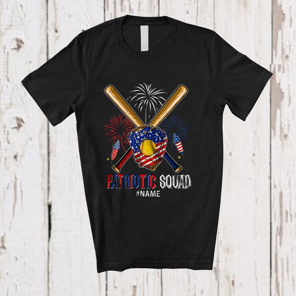 MacnyStore - Personalized Patriotic Squad; Amazing 4th Of July Custom Name Softball Player Glove Sticks T-Shirt