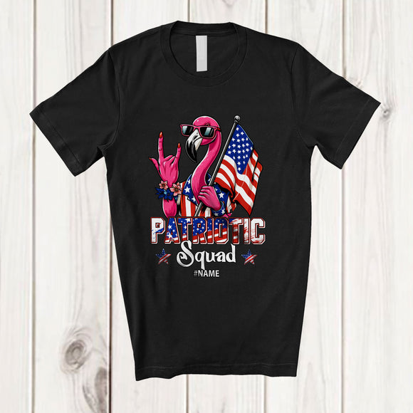 MacnyStore - Personalized Patriotic Squad; Humorous 4th Of July Flamingo Rock US American Flag; Family Group T-Shirt