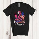MacnyStore - Personalized Patriotic Squad; Humorous 4th Of July Flamingo Rock US American Flag; Family Group T-Shirt