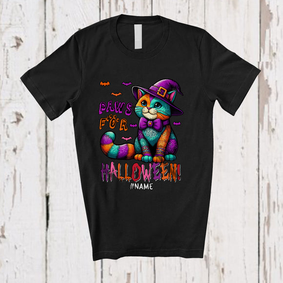 MacnyStore - Personalized Paws For Halloween; Adorable Costume Custom Name Cat Witch Owner Lover T-Shirt