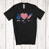 MacnyStore - Personalized Peace Love 4th Of July; Amazing Custom Name American Flag Heart Firecracker T-Shirt