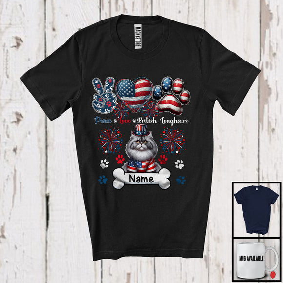 MacnyStore - Personalized Peace Love British Longhairs, Awesome 4th Of July Custom Name Kitten, Patriotic T-Shirt