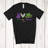 MacnyStore - Personalized Peace Love Mardi Gras; Amazing Custom Name Parades; Mardi Gras Mask Heart T-Shirt