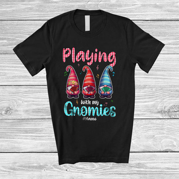MacnyStore - Personalized Playing With My Gnomies; Joyful Valentine 3 Gnomes; Custom Name Accordion Player T-Shirt