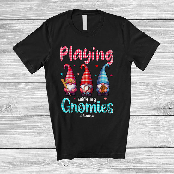 MacnyStore - Personalized Playing With My Gnomies; Joyful Valentine 3 Gnomes; Custom Name Baseball Player T-Shirt