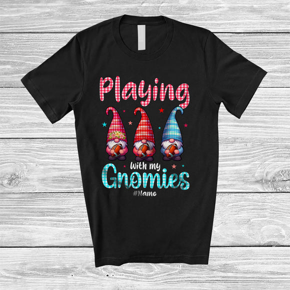 MacnyStore - Personalized Playing With My Gnomies; Joyful Valentine 3 Gnomes; Custom Name Football Player T-Shirt