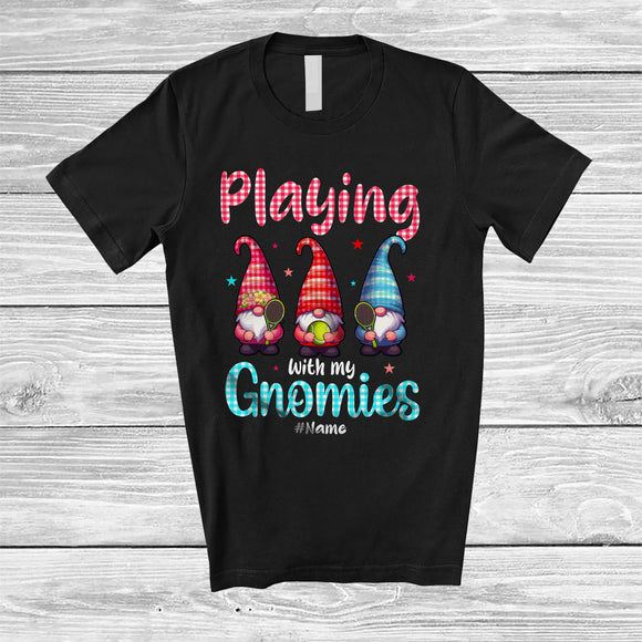 MacnyStore - Personalized Playing With My Gnomies; Joyful Valentine 3 Gnomes; Custom Name Tennis Player T-Shirt