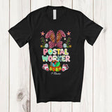 MacnyStore - Personalized Postal Worker; Proud Easter Flowers Leopard Bunny; Custom Name Postal Worker Family T-Shirt