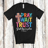 MacnyStore - Personalized Pray Wait Trust; Colorful Leopard Cross Jesus; Custom Name Family Lover Group T-Shirt