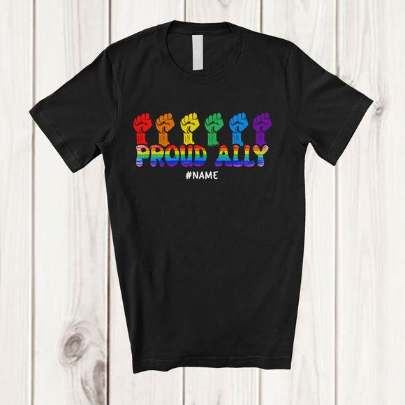 MacnyStore - Personalized Proud Ally; Joyful LGBTQ Pride Strong hand Rainbow; Custom Name LGBT Equality T-Shirt