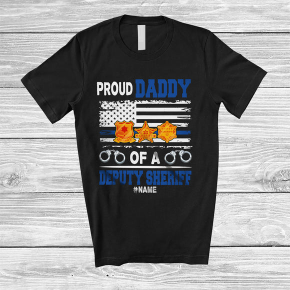 MacnyStore - Personalized Proud Daddy Of A Deputy Sheriff; Awesome Father's Day Custom Name USA Flag Police T-Shirt