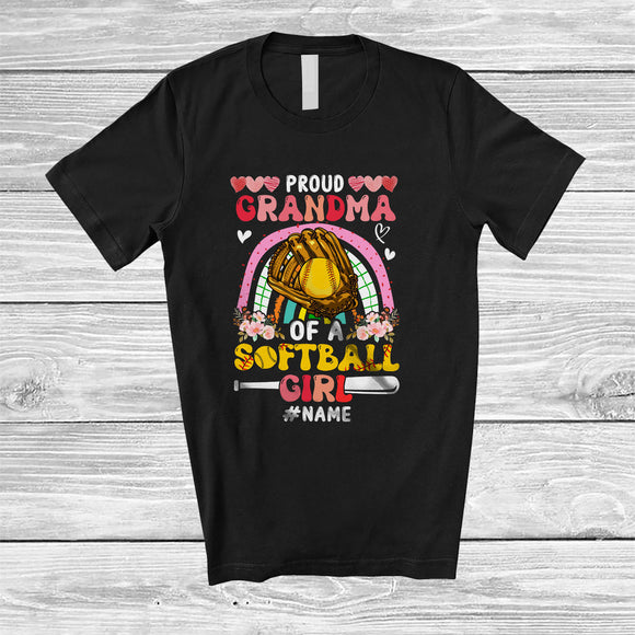MacnyStore - Personalized Proud Grandma Of A Softball Player Girl; Joyful Mother's Day Vintage Retro; Custom Name T-Shirt