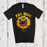 MacnyStore - Personalized Pug Mom Funny Cute Mother's Day Flower Floral Pug Sunflower Leopard Plaid Lover Family T-Shirt