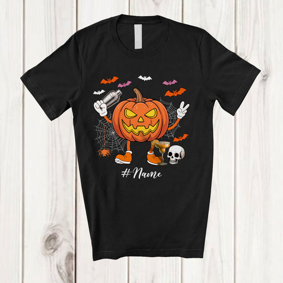 MacnyStore - Personalized Pumpkin Bartender; Horror Halloween Custom Name Bartender Squad Job Proud T-Shirt