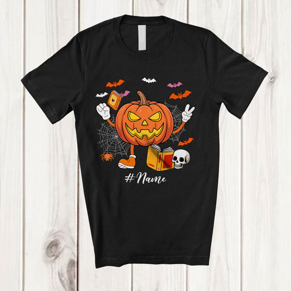 MacnyStore - Personalized Pumpkin Librarian; Horror Halloween Custom Name Librarian Squad Job Proud T-Shirt
