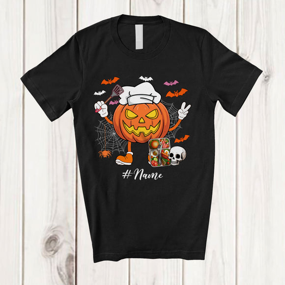 MacnyStore - Personalized Pumpkin Lunch Lady; Horror Halloween Custom Name Lunch Lady Squad Job Proud T-Shirt