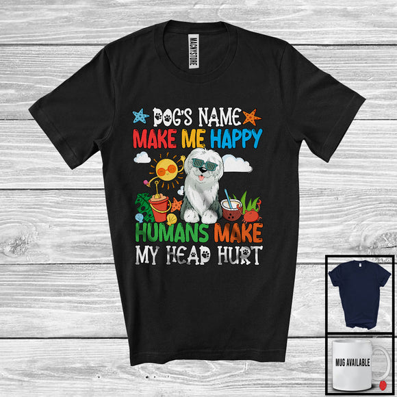 MacnyStore - Personalized Puppy's Custom Name Make Me Happy, Lovely Summer Vacation English Sheepdog T-Shirt
