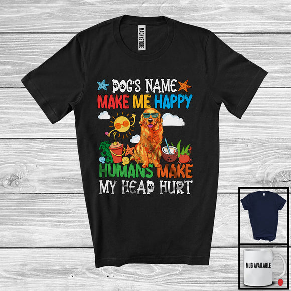 MacnyStore - Personalized Puppy's Custom Name Make Me Happy, Lovely Summer Vacation Golden Retriever T-Shirt