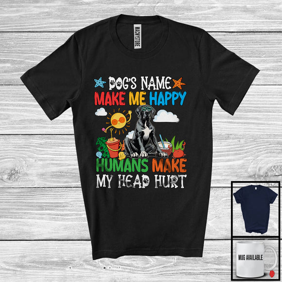 MacnyStore - Personalized Puppy's Custom Name Make Me Happy, Lovely Summer Vacation Great Dane Owner T-Shirt