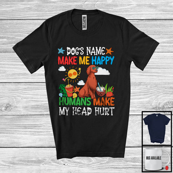MacnyStore - Personalized Puppy's Custom Name Make Me Happy, Lovely Summer Vacation Irish Setter Owner T-Shirt