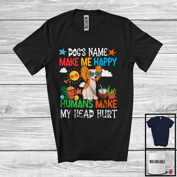 MacnyStore - Personalized Puppy's Custom Name Make Me Happy, Lovely Summer Vacation Papillon Owner T-Shirt