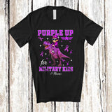 MacnyStore - Personalized Purple Up Military Kids; Lovely Military Child Month Custom Name Boy Riding T-Rex T-Shirt
