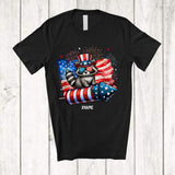 MacnyStore - Personalized Raccoon Riding Firecracker American Flag; Amazing 4th Of July Custom Name Patriotic T-Shirt