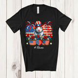 MacnyStore - Personalized Rat Flowers Wearing American Flag Hat; Lovely 4th Of July Custom Name Patriotic T-Shirt