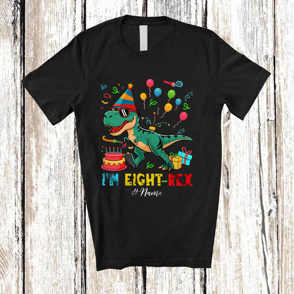 MacnyStore - Personalized Rawr I'm Eight-Rex; Happy 8th Birthday T-Rex Dinosaur; Custom Name Boys Family T-Shirt