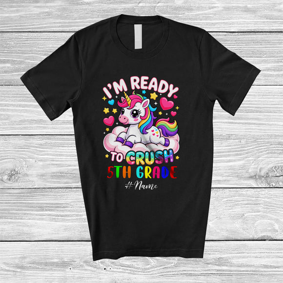 MacnyStore - Personalized Ready To Crush 5th Grade; Lovely First Day Of School Unicorn Custom Name Students T-Shirt