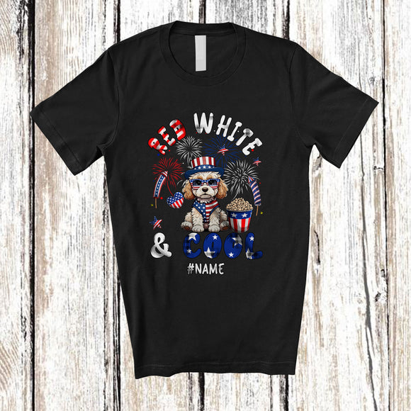 MacnyStore - Personalized Red White And Cool; Lovely 4th of July Custom Name Cockapoo Patriotic T-Shirt