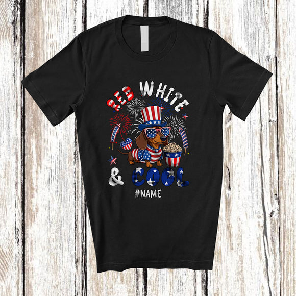 MacnyStore - Personalized Red White And Cool; Lovely 4th of July Custom Name Dachshund Patriotic T-Shirt