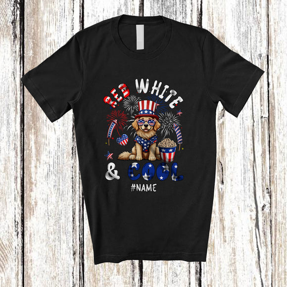 MacnyStore - Personalized Red White And Cool; Lovely 4th of July Custom Name Golden Retriever Patriotic T-Shirt
