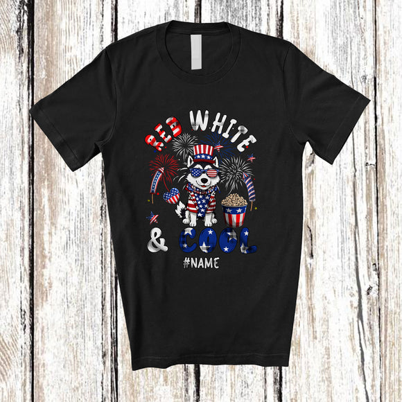 MacnyStore - Personalized Red White And Cool; Lovely 4th of July Custom Name Husky Patriotic T-Shirt