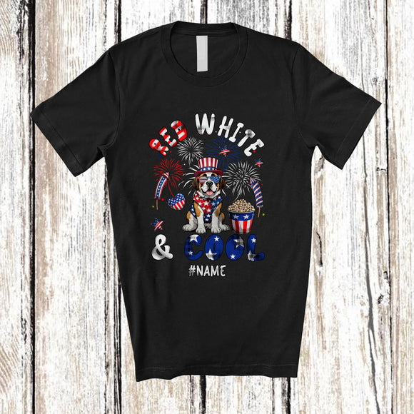 MacnyStore - Personalized Red White And Cool; Lovely 4th of July Custom Name St. Bernard Patriotic T-Shirt