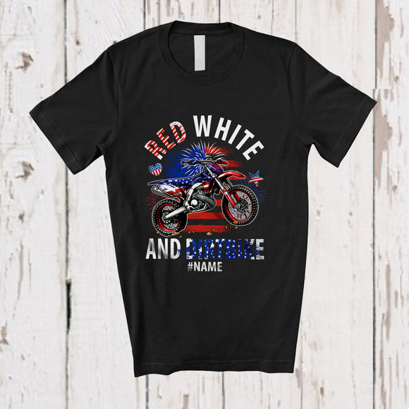 MacnyStore - Personalized Red White And Dirt Bike; Amusing 4th Of July US Flag; Custom Name Player Patriotic T-Shirt