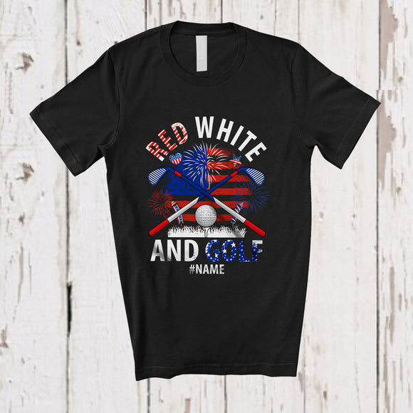 MacnyStore - Personalized Red White And Golf; Amusing 4th Of July US Flag; Custom Name Player Patriotic T-Shirt