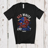 MacnyStore - Personalized Red White And Hockey; Amusing 4th Of July US Flag; Custom Name Player Patriotic T-Shirt