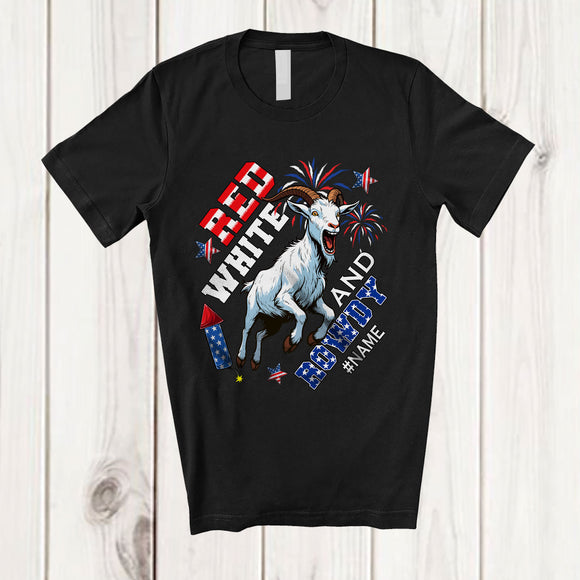 MacnyStore - Personalized Red White And Rowdy; Amusing 4th Of July Goat Custom Name Farmer Patriotic T-Shirt
