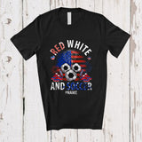 MacnyStore - Personalized Red White And Soccer; Amusing 4th Of July US Flag; Custom Name Player Patriotic T-Shirt